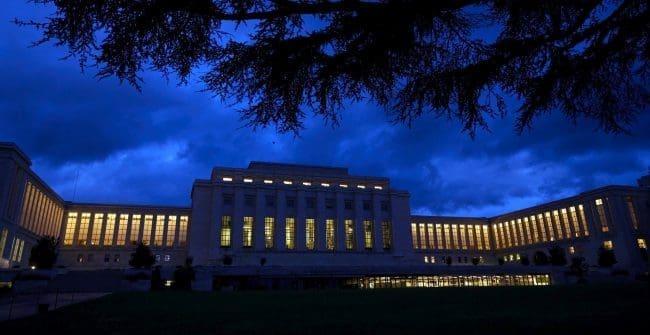 An early morning view of the United Nations European headquarters building in Geneva, Switzerland October 7, 2015.  REUTERS/Denis Balibouse